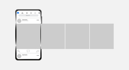 Smartphone with carousel interface post on social network. Vector illustration © Alexander
