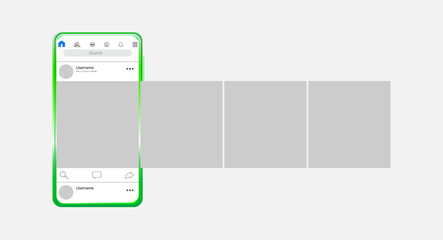 Smartphone with carousel interface post on social network. Vector illustration