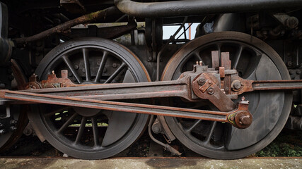Old historic train depot locomotive wheels detail