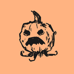 Hand drawn vector illustration with Halloween pumpkin. Graphic vintage design with lantern.