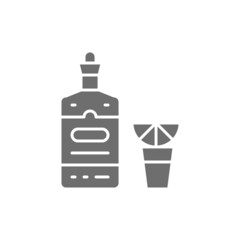 Tequila, alcohol, hot drink with lemon grey icon.