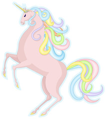 Obraz na płótnie Canvas Pink unicorn standing on its hind legs . Design for print, sticker, applique, etc.