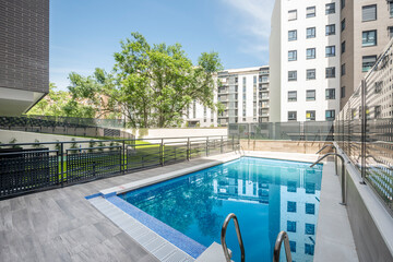Common areas in apartment buildings with communal pool