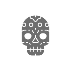 Mexican skull, santa muerte mask, Day of the Dead grey icon.