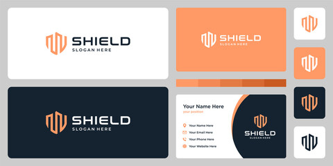 Abstract shield logo design template with line art graphic vector illustration. Symbol, icon, creative.