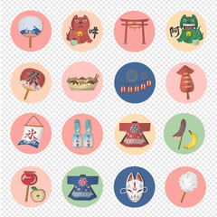Summer Festival icon  sticker set,夏祭りアイコンステッカーセット