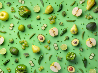 Pattern of fresh green fruits and vegetables