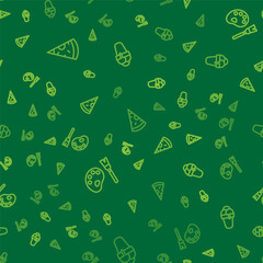 Set line Slice of pizza, Paint brush with palette and Ice cream on seamless pattern. Vector