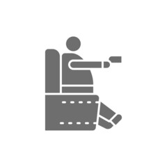 Fat man sitting in chair, obesity, sedentary lifestyle grey icon.