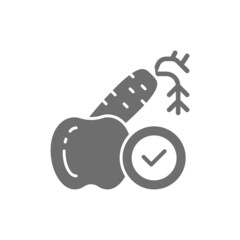 Diet, vegetables, fruits, proper nutrition grey icon.
