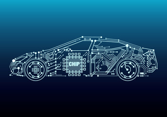 computer in a modern car illustration global chip crisis CPU