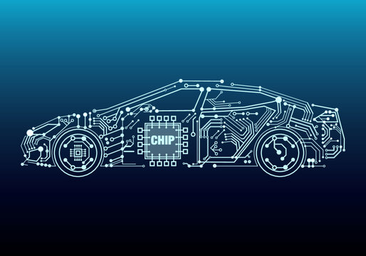computer in a modern car illustration global chip crisis CPU