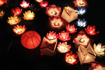 water lanterns bright light at night