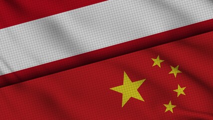 Austria and China Flags Together, Wavy Fabric, Breaking News, Political Diplomacy Crisis Concept, 3D Illustration