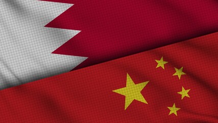 Bahrain and China Flags Together, Wavy Fabric, Breaking News, Political Diplomacy Crisis Concept, 3D Illustration