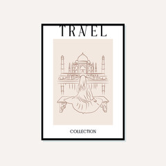 Hand drawn line art travel vector poster. Bohemian Minimal, boho style and natural wall art for print, cover, wallpaper.
