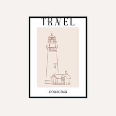Hand drawn line art travel vector poster. Bohemian Minimal, boho style and natural wall art for print, cover, wallpaper.
