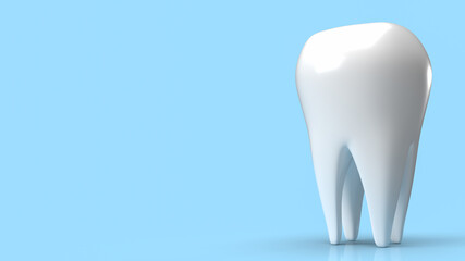 tooth white on blue background for dental or medical concept 3d rendering