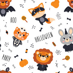 Obraz premium Seamless pattern with animals. Cute Halloween background