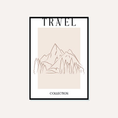 Hand drawn line art travel vector poster. Bohemian Minimal, boho style and natural wall art for print, cover, wallpaper.

