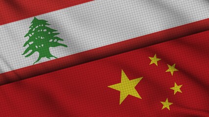 Lebanon and China Flags Together, Wavy Fabric, Breaking News, Political Diplomacy Crisis Concept, 3D Illustration