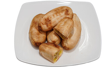 Grilled bananas, close-up, on a white background