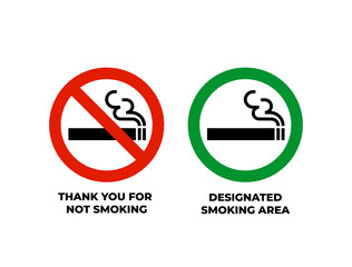 Thank you for not smoking and destignated smoking area sign.  Vector icons.
