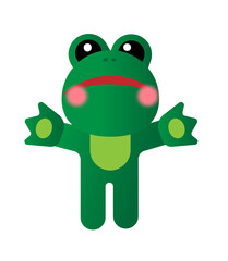 Minimalistic stylized cartoon frog logo. Line icon and colored version, front view and profile. a frog stands on a white background isolated