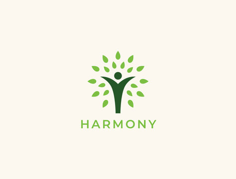 People tree logo with green leaves. Vector icon concept.
