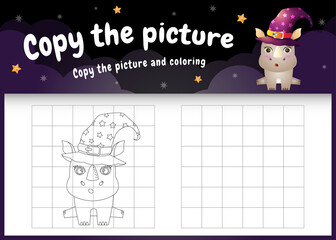 copy the picture kids game and coloring page with a cute rhino using halloween costume