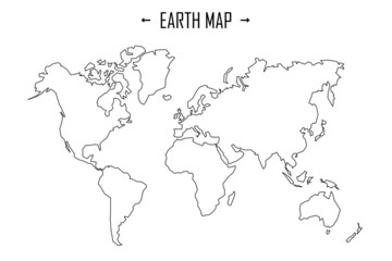 Earth map in outline style world map. Vector line illustration