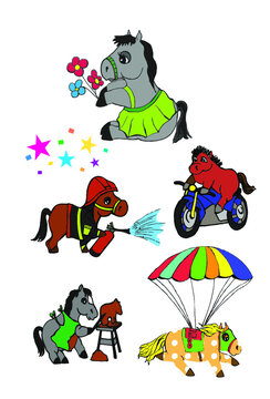 Fototapeta Kucyk, konik, kucyki, pony, little pony, strażak, motocykl, słodkie, spadochroniarz, bajka, komiksy, kolorowanka
