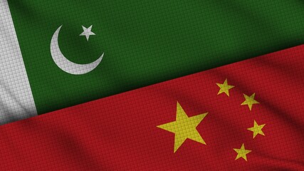 Pakistan and China Flags Together, Wavy Fabric, Breaking News, Political Diplomacy Crisis Concept, 3D Illustration