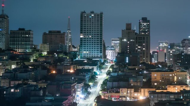 San Francisco Downtown Skyline California St from Nob Hill Night Time Lapse California USA