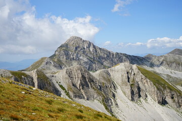 Mount Corvo in Gran Sasso National Park on a summer trekking day, Abruzzo, Campo Imperatore, Italy