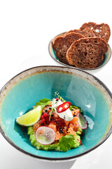 Salmon tartare close up
