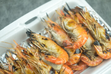 Delicious grilled and burn shrimp