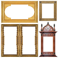 Set of wooden gothic frames for paintings, mirrors or photo isolated on white background