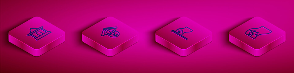 Set Isometric line Chinese house, man, China flag on flagpole and icon. Vector