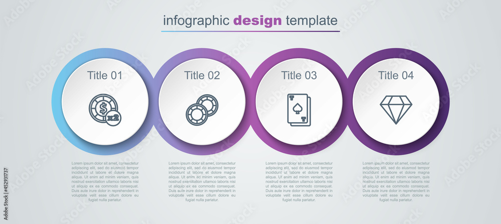 Wall mural set line casino chips, , playing card with spades and diamond. business infographic template. vector