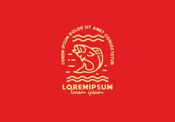 Jumping fish line art illustration with lorem ipsum text