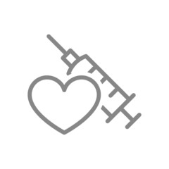 Medical syringe with heart line icon. Vaccination, immunization, vaccine evaluation