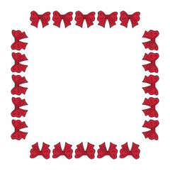 Square frame with cute red bow on white background. Vector image.