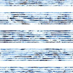 Brush Stroke Line Stripe Geometric Grung Pattern Seamless in Blue Color Background. Gunge Collage Watercolor Texture for Teen and School Kids Fabric Prints Grange Design with lines - 452935938