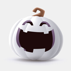 Jack O Lantern. 3D illustration of Halloween white pumpkin with funny face expression. Isolated.