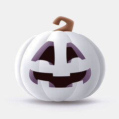 Jack O Lantern. 3D illustration of Halloween white pumpkin with funny face expression. Isolated.
