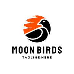 Moon and Birds vector logo design in white background
