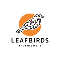 Double Meaning Logo Design Combination of Birds and leaf with line art style