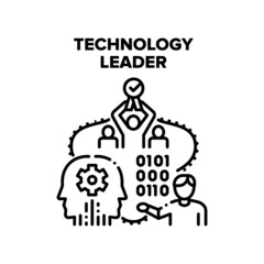 Technology Leader Vector Icon Concept. Technology Leader For Developing And Managing Company, Manager Developer Create Software And Artificial Intelligence System Black Illustration