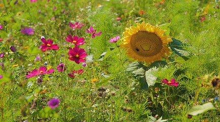 Polne dzikie kwiaty w słoneczny letni dzień